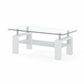 Homeroots 18 x 43 x 24 in. White Glossy Leg Coffee Table with Rectangular Clear Glass Top 383885